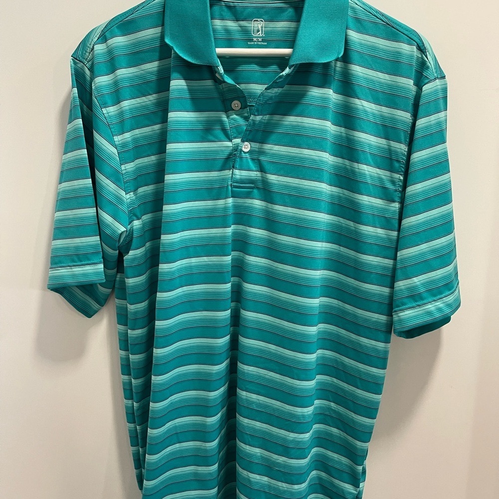 Mens Feeder Stripe Polo, PGA TOUR. Size M. Golf shirt. Lightweight.